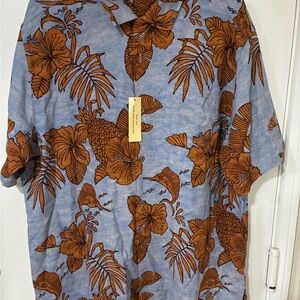 Tommy Bahama Silk Camp Shirt Men's Blue and Brown Floral Shirt